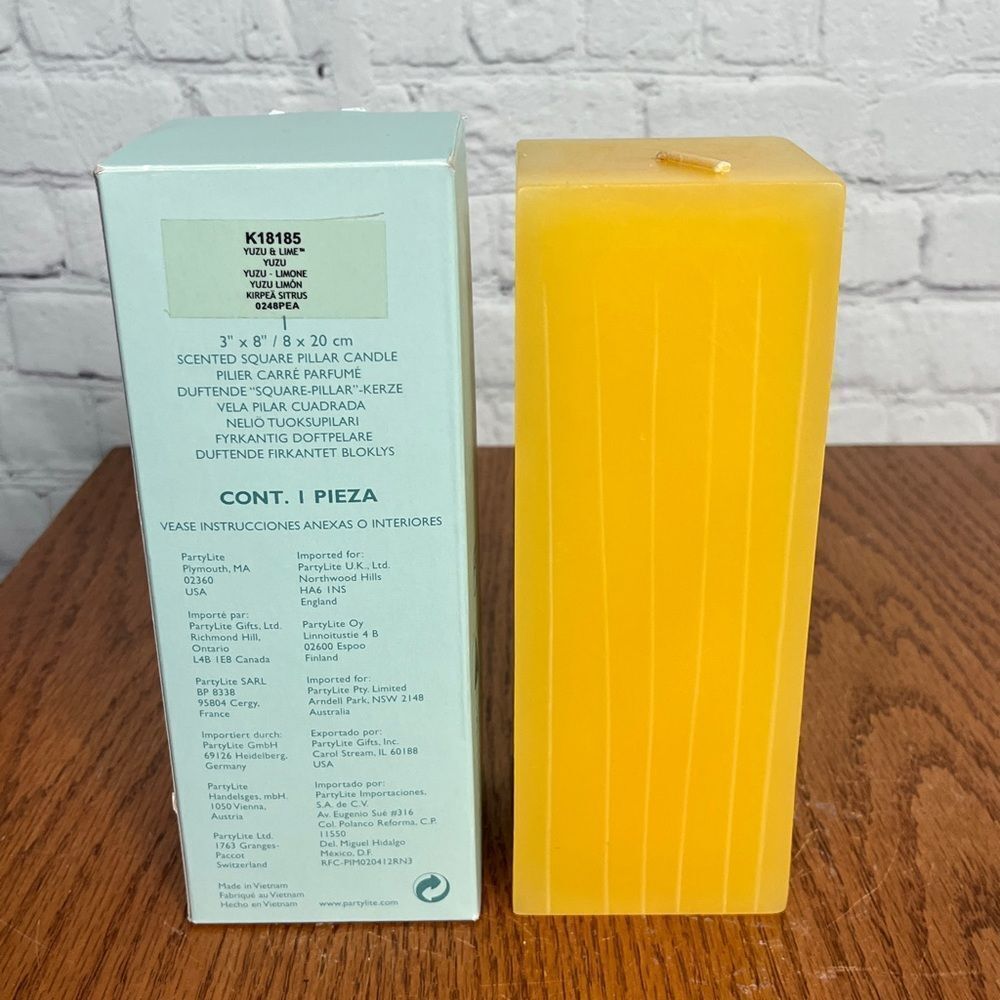 PartyLite Yuzu & Lime 3x9 Square Pillar New in box